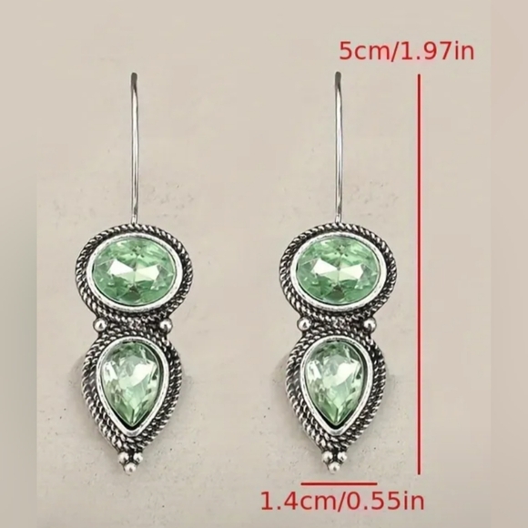 New Retro Western Bohemian Geometric Twisted Glass Inlaid Golden Earrings-(011) - Picture 3 of 4